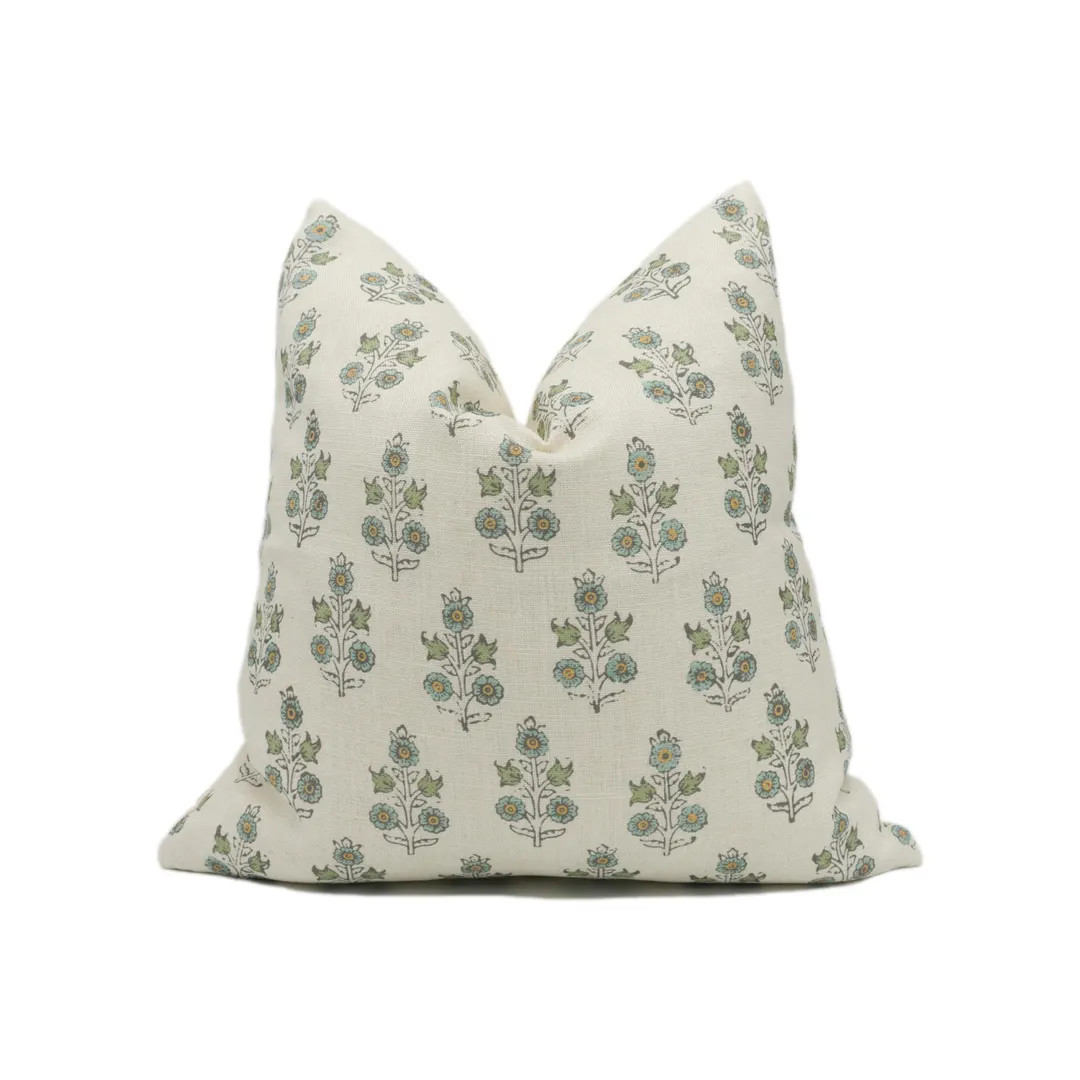 GP & J Baker - Poppy Sprig - Aqua - Versatile Indian Inspired Small Scale Floral Designer Cushion... | Etsy (US)