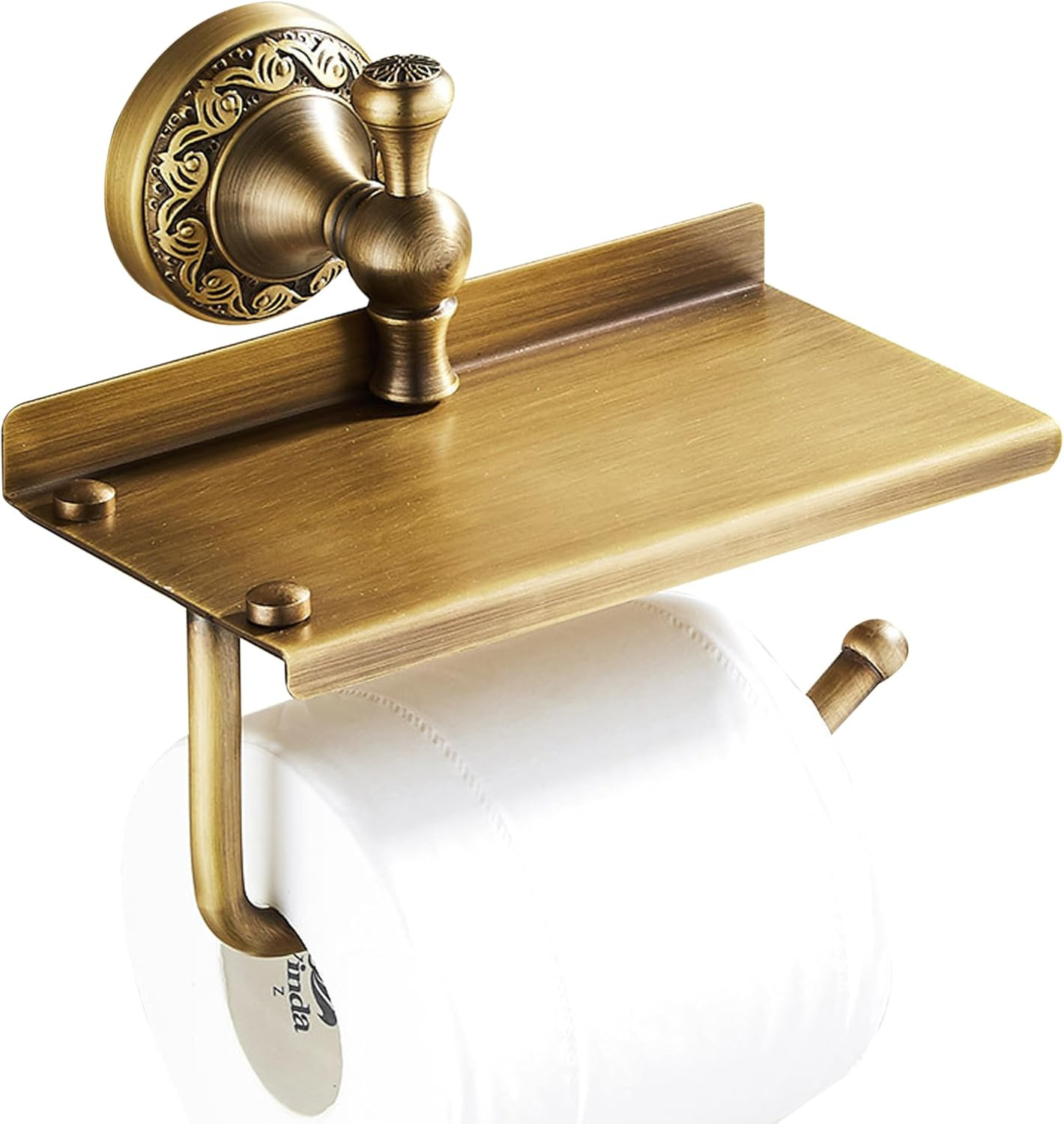 Toilet Paper Holder with Phone Shelf, Bathroom Toilet Paper Roll Holder Antique Bronze Brass Wall... | Amazon (US)