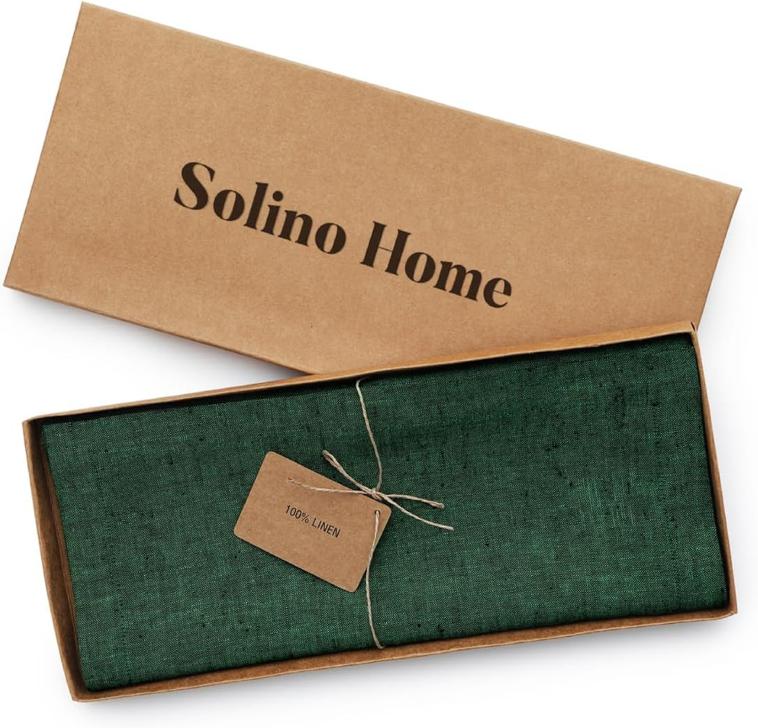 Solino Home Linen Table Runner 48 Inches - 100% Pure Linen Forest Green Table Runner 14 x 48 Inch... | Amazon (US)