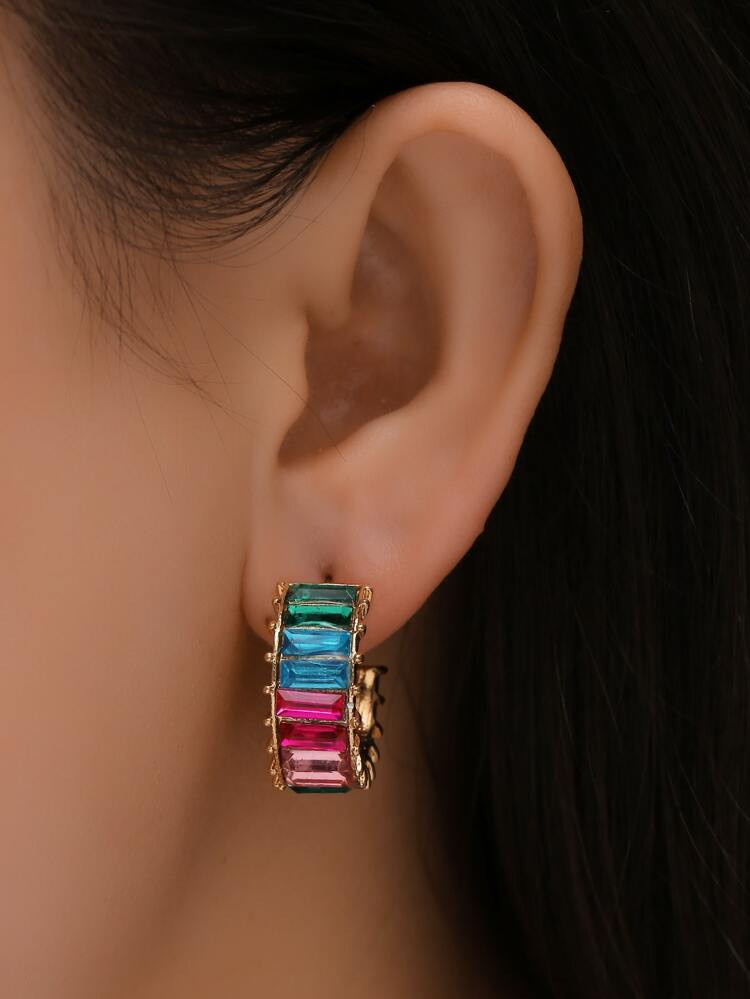 Colorful Crystal Hoop Earrings | SHEIN
