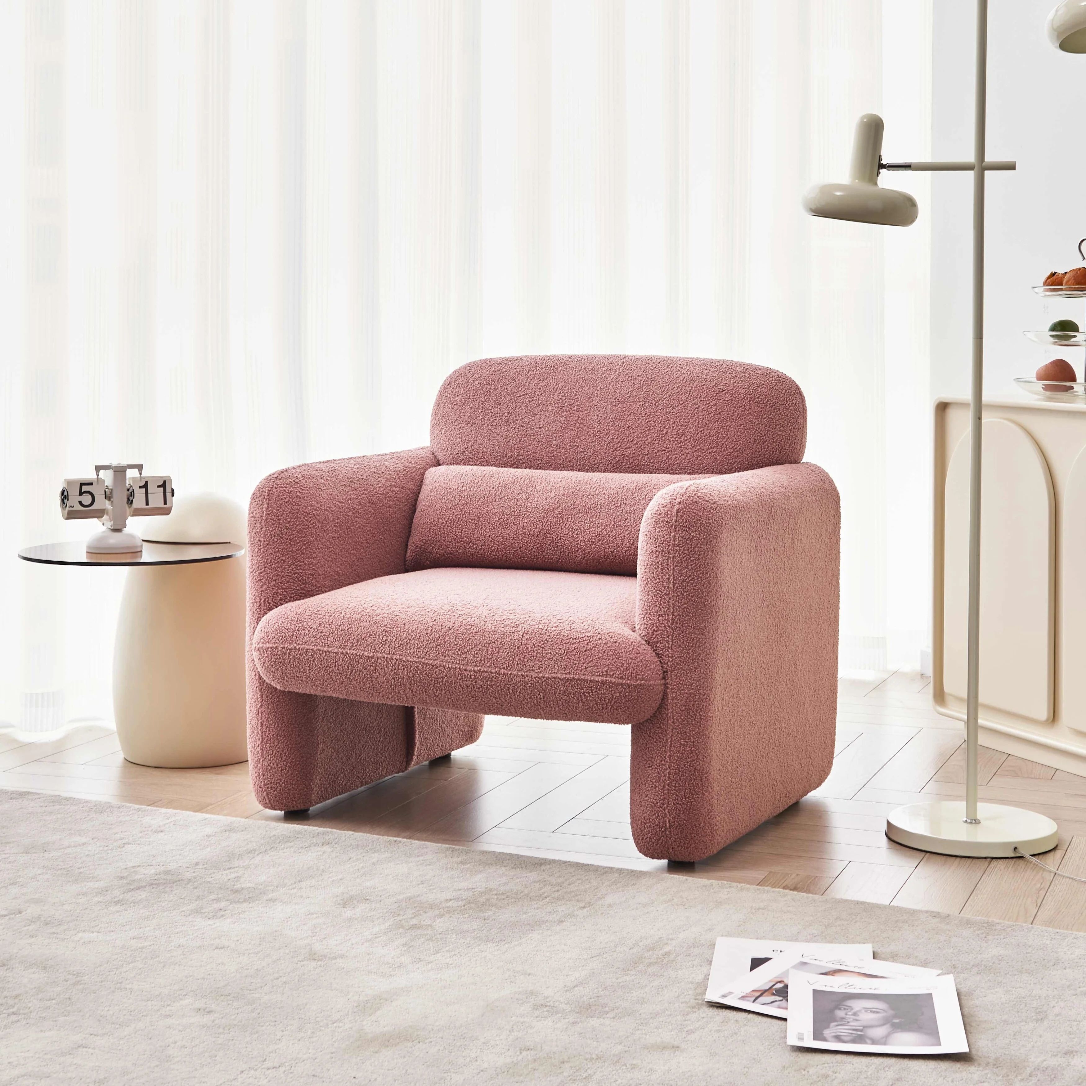 Accent Arm Chair Lamb Fleece Fabric Sofa Modern Single Sofa with Support Pillow Tool-Free Assembl... | Walmart (US)