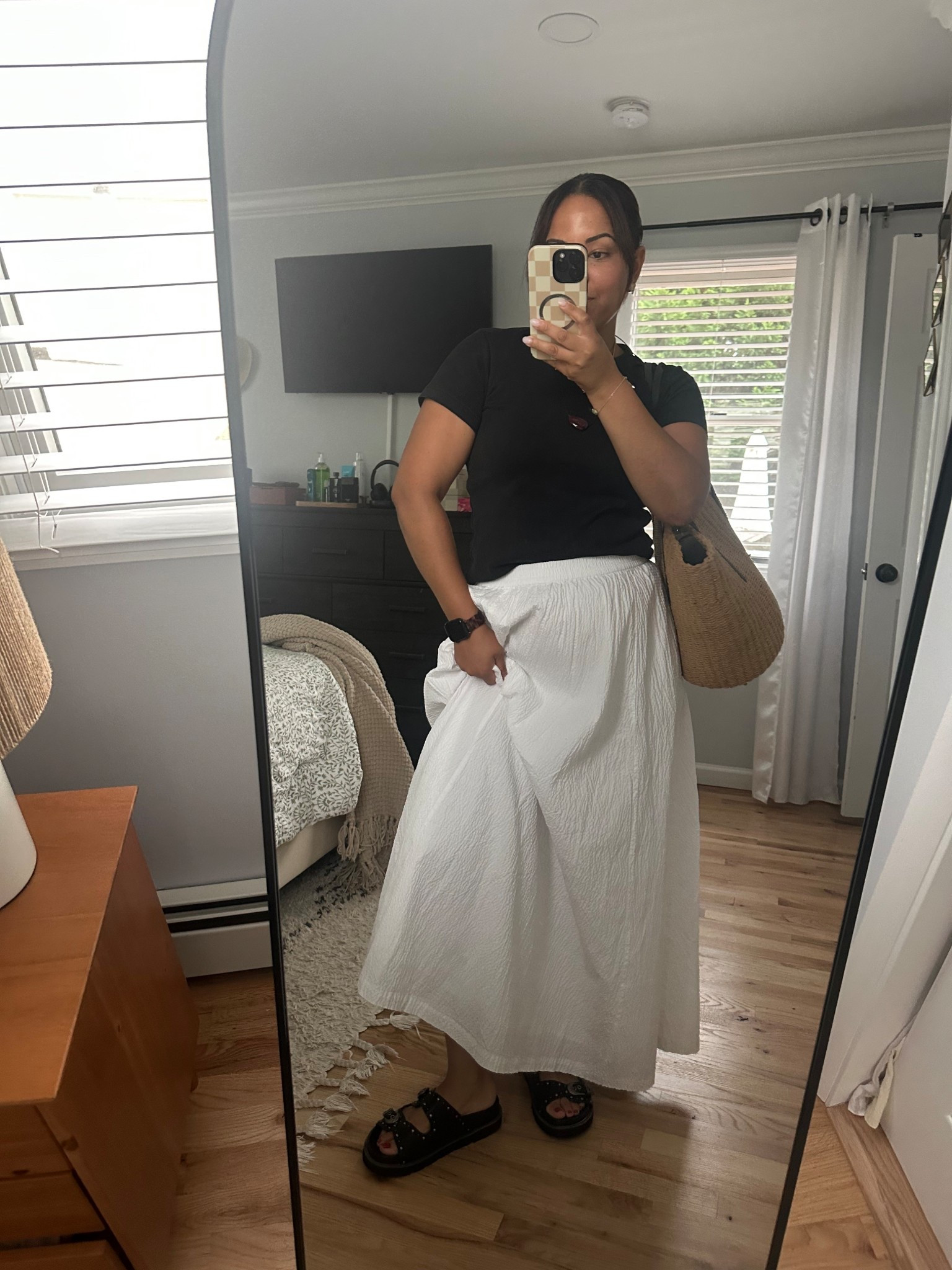 What I wore today maxi skirt white maxi skirt vici sandals raffia tote casual summer outfit  

 #LTKSeasonal #LTKFindsUnder50 #LTKStyleTip
