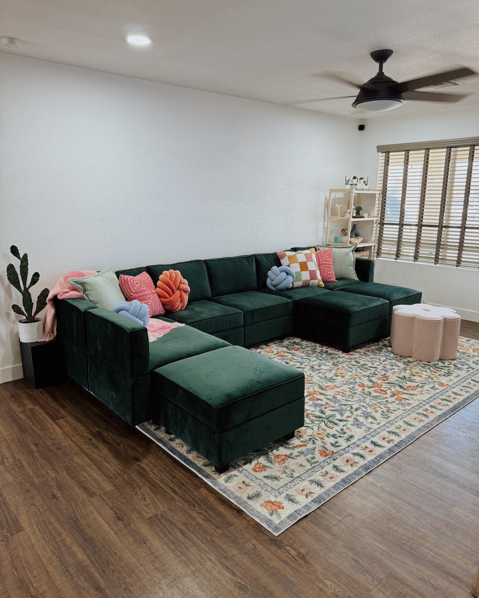 Our new living room!! The green velvet sectional can be rearranged however we like which is so awesome. There’s also storage under each seat! So in love with how this turned out  

#LTKfamily #LTKsalealert #LTKhome