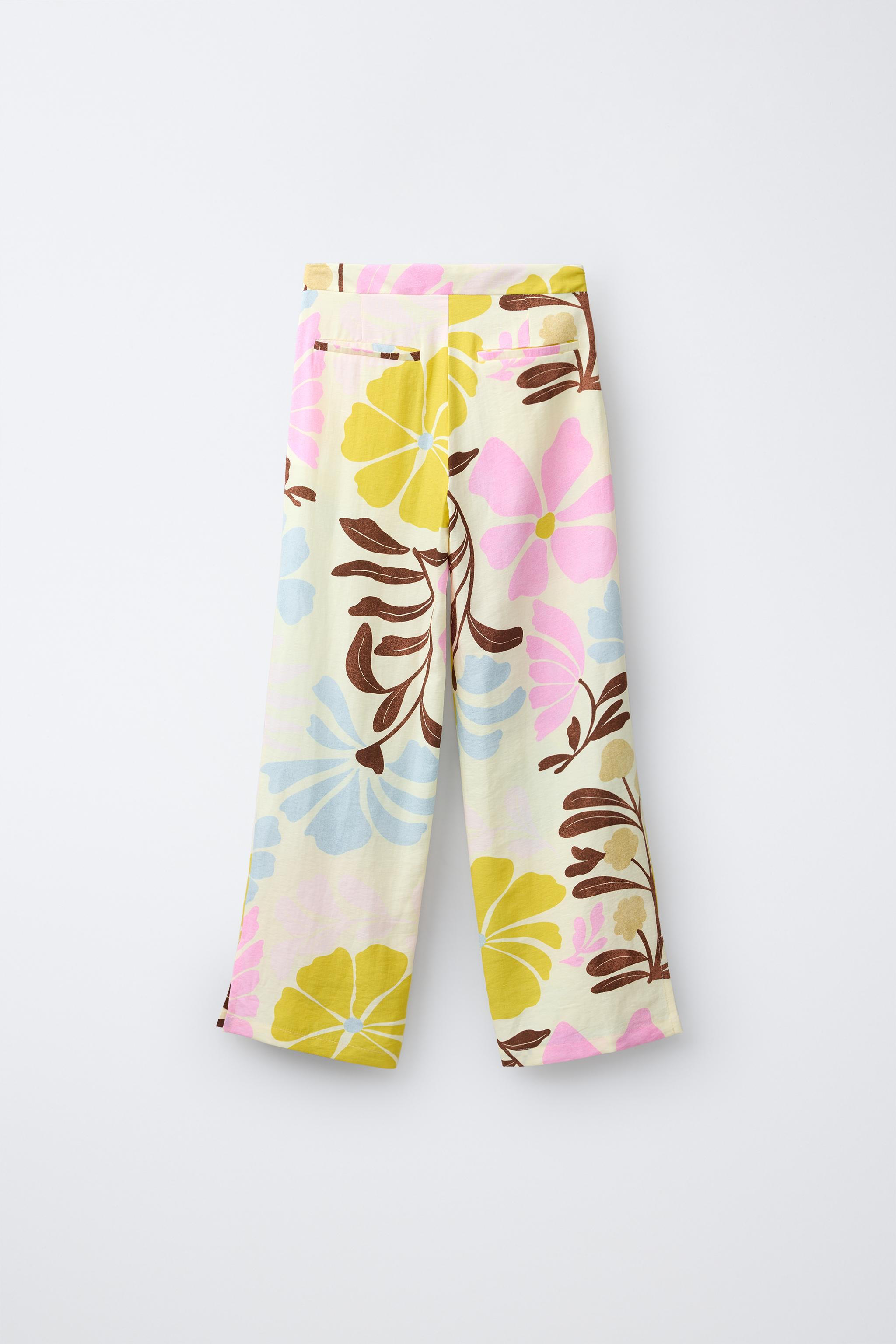 FLORAL PRINT LINEN BLEND TROUSERS | Zara UK