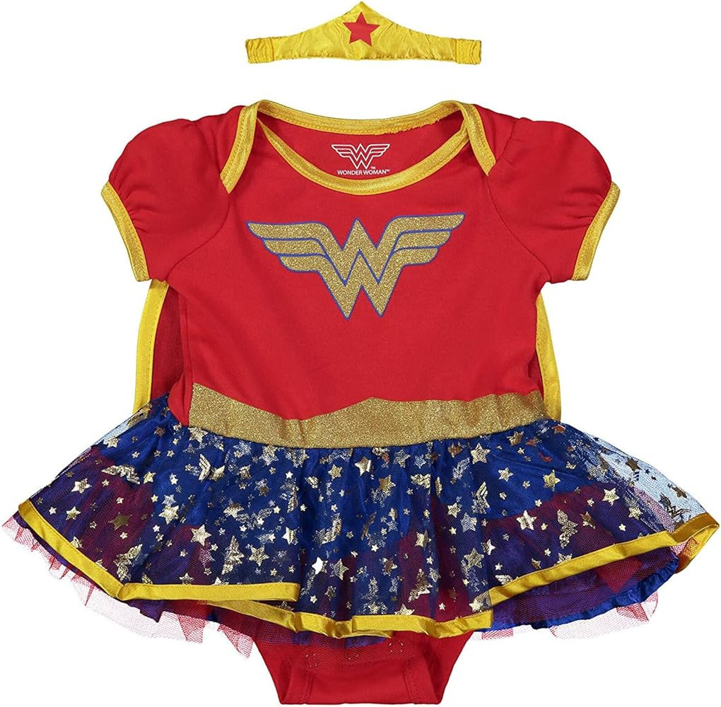 DC Comics Justice League Wonder Woman Baby Girls Cosplay Costume Bodysuit Cape and Headband Newbo... | Amazon (US)
