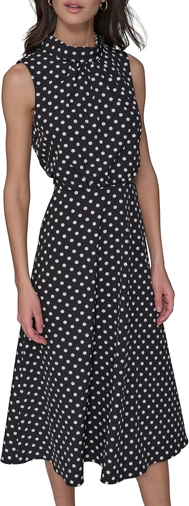 KARL LAGERFELD Paris Women's Mock Neck Patterned Contrasting Colors Midi Dress | Amazon (US)