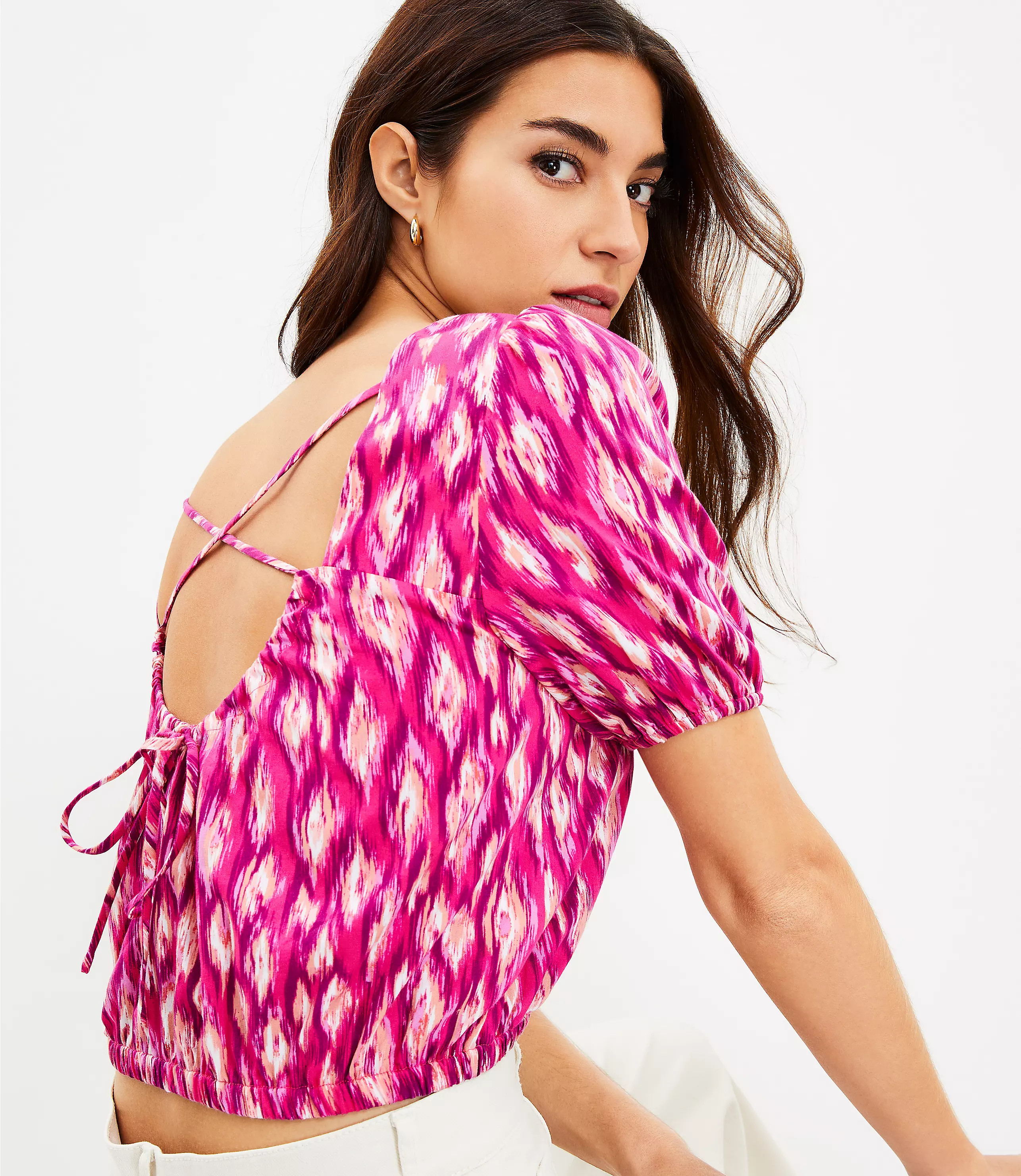 Animal Print Criss Cross Back Cropped Top | LOFT