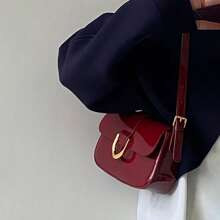 Retro Solid Colored Square Shoulder Bag All Matching Flap Armpit Purse Women's Simplest Armpit Bag, Burgundy Bag And New Year's Ideal Gift, Women's Fa | SHEIN