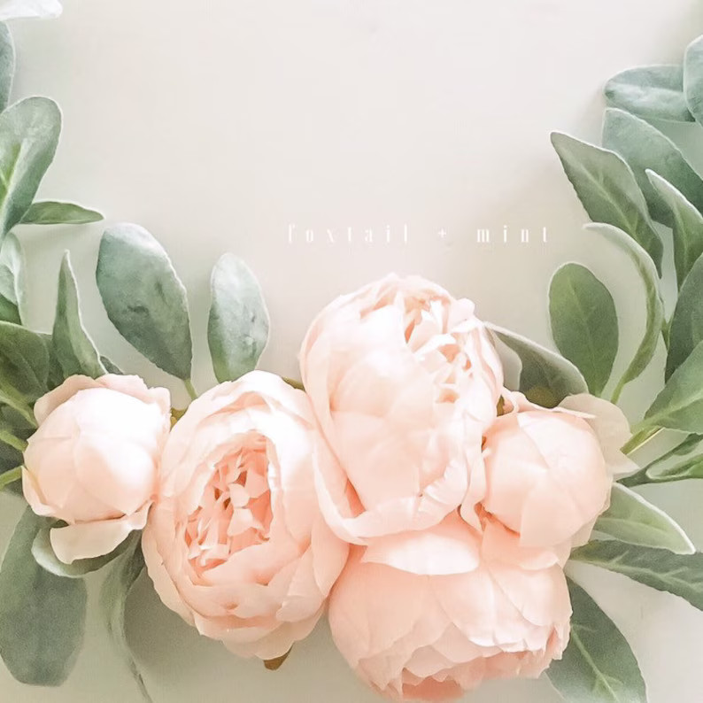 Pale Pink Peony and Lambs Ear Wreath // Nursery Decor // Boho Nursery // Farmhouse Decor // Indoo... | Etsy (US)