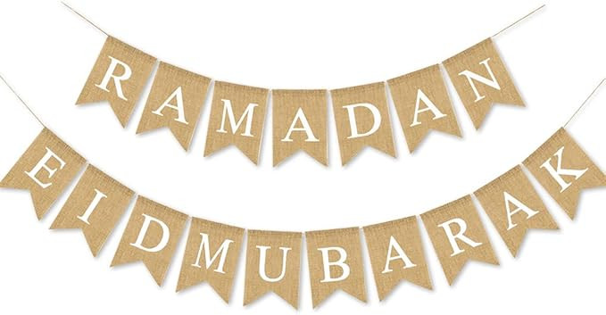 SWHATYW Burlap Ramadan Eid Mubarak Banner Muslim Fireplace Mantel Supplies Decoration | Amazon (UK)