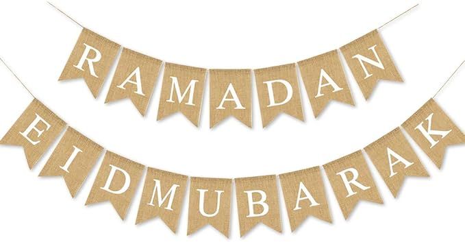 SWHATYW Burlap Ramadan Eid Mubarak Banner Muslim Fireplace Mantel Supplies Decoration | Amazon (UK)