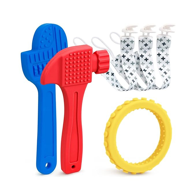 AgoKud Teething Toys for 1 Year Old Babies (3 Pack), Baby Chew Toys Teething with Pacifier Clips,... | Amazon (US)