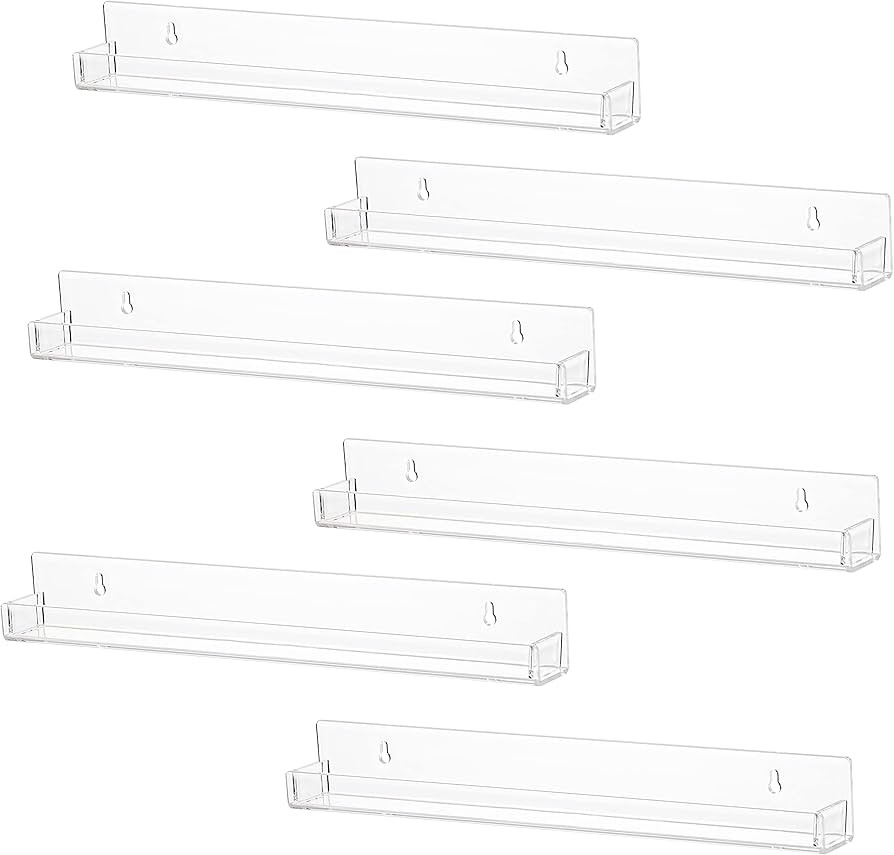 6 PCS Clear Acrylic Floating Shelves Book Shelf Display Ledge,5 MM Thick Wall Mounted Storage She... | Amazon (US)