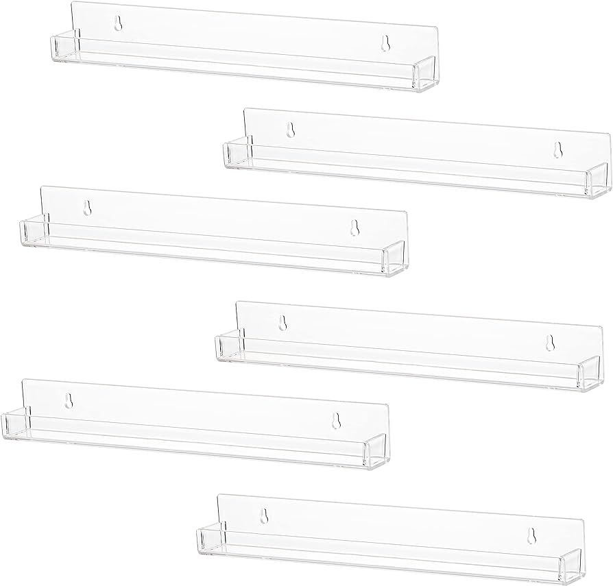 6 PCS Clear Acrylic Floating Shelves Book Shelf Display Ledge,5 MM Thick Wall Mounted Storage She... | Amazon (US)