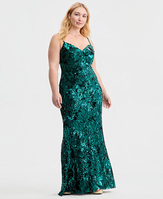 Trendy Plus Size Floral Sequin Sleeveless Gown | Macy's