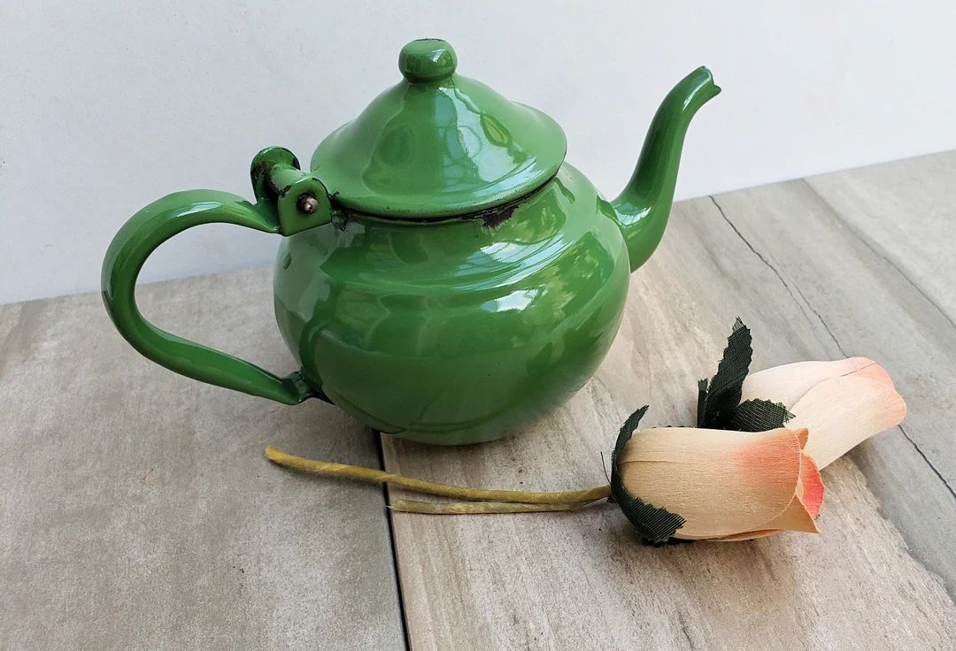 Vintage Green Enamel Teapot/tea Brewing Pot-tea Kettle/enamelware/made in Yugoslavia/rustic-count... | Etsy (US)
