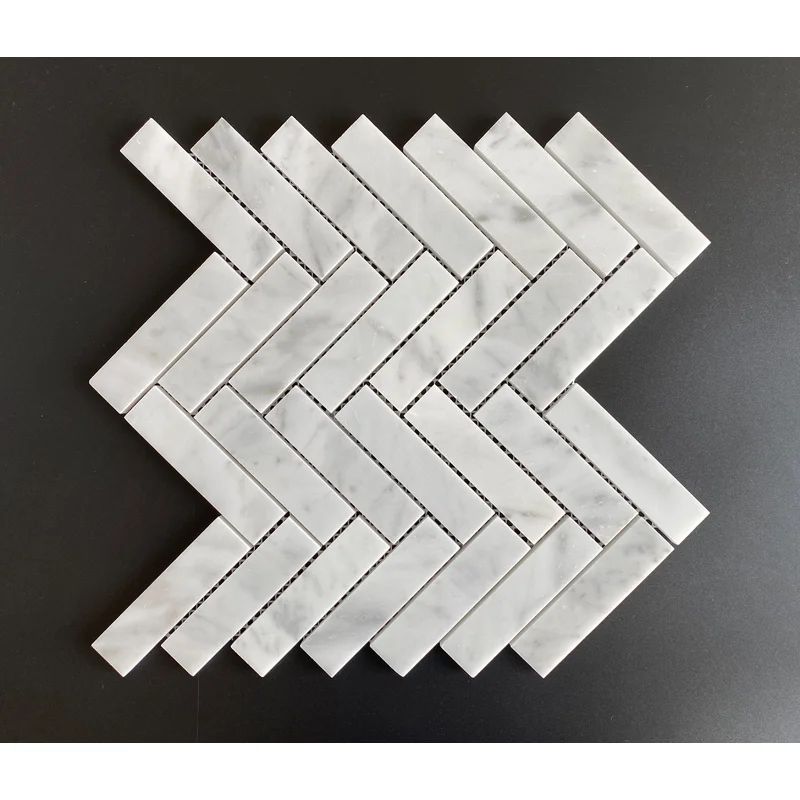 Bianco Carrara 1" x 4" Marble Herringbone Mosaic Wall & Floor Tile | Wayfair North America