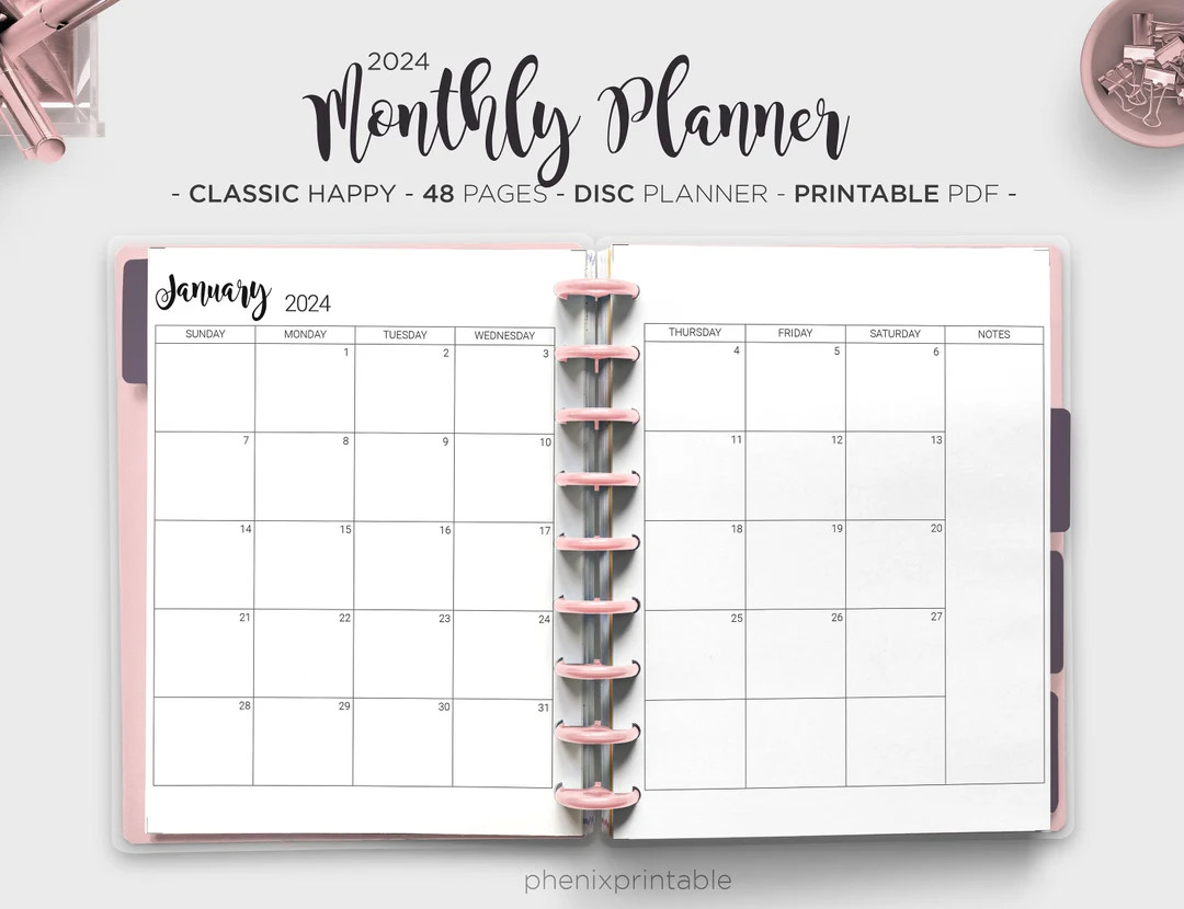 2024 Monthly Planner Monthly Calendar Inserts Journal Month on Two Pages Mambi Classic Erin Condr... | Etsy (US)