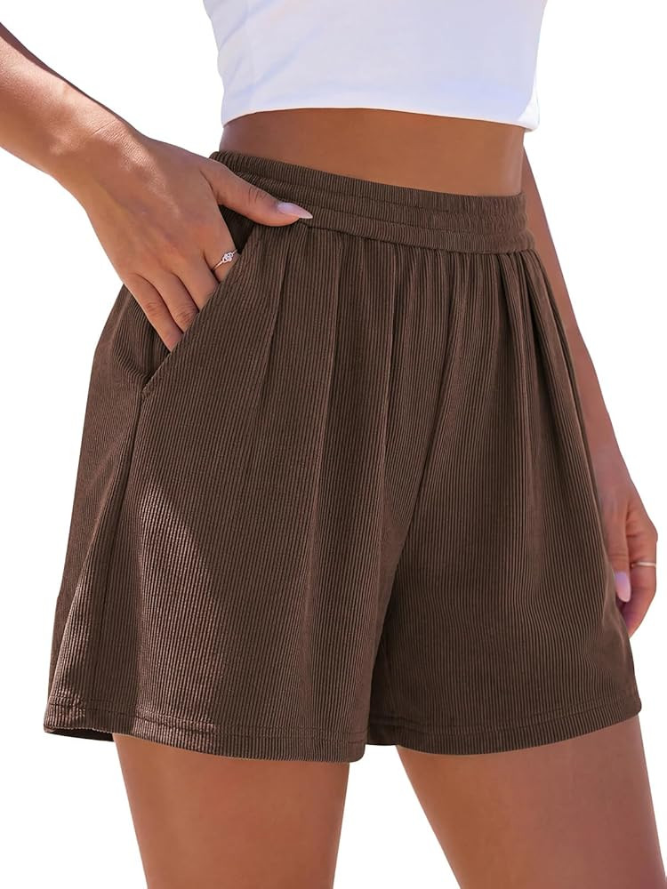 PRETTYGARDEN Flowy Summer Shorts for Women High Waisted Wide Leg Knitted Wide Leg Soft Pajama Sho... | Amazon (US)