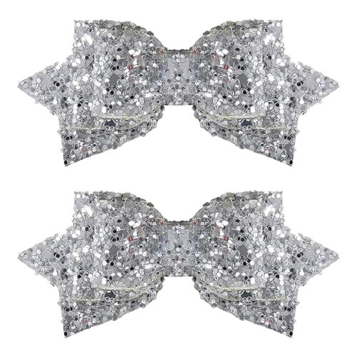 2pc Glitter Christmas Sliver Hair Bow Clips Sparkly 3” Small Bowknot Barrettes Alligator Hairpins for Teen Girls Kids Women Birthday Wedding Party Xmas Dress Outfit Dress Decor Accessories Gift | Amazon (US)