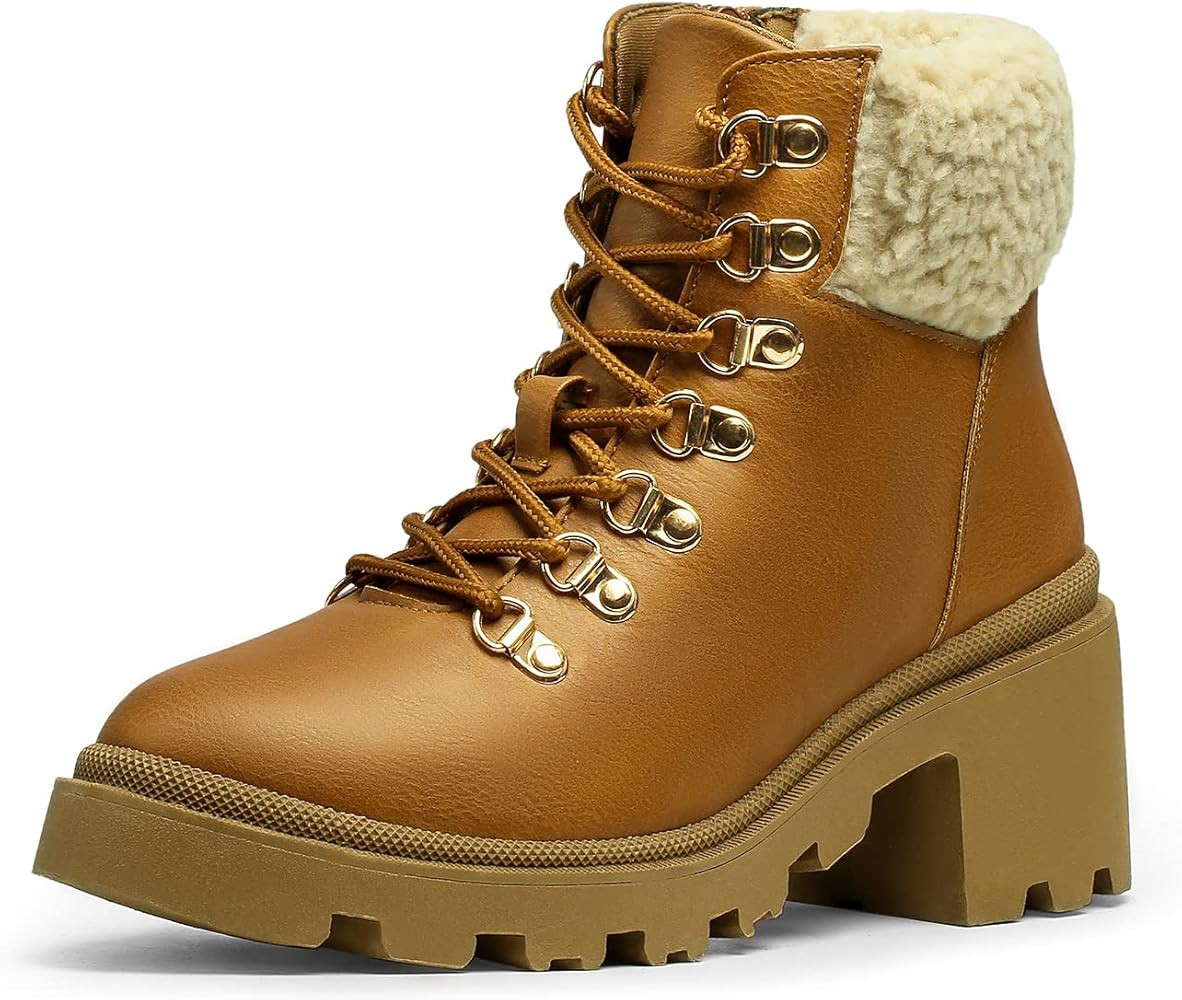 MUSSHOE Combat Boots for Women Lace Up Ankle Boots & Booties Women'S Soft Collar w/Side Zipper Bo... | Amazon (US)