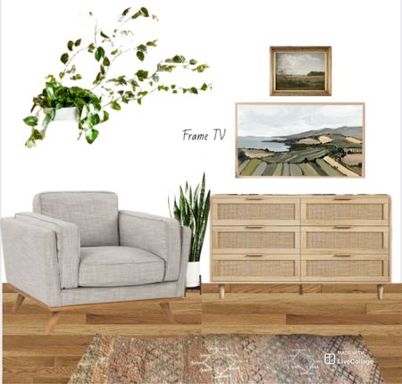 Pick your fabric with this west elm chair! 
I linked the dresser in 2 different widths so you can pick the one that works for your space. The rug is a vintage find but I liked similar. Frame TV is on sale! 
#boho #plants #homedecor #midcentury

#LTKsalealert #LTKhome