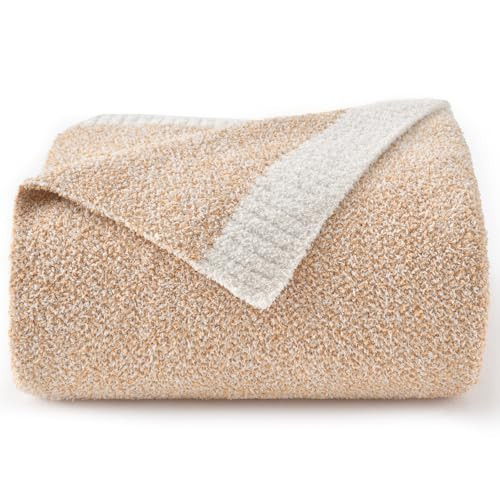 Znhinery Cozy Knit Throw Blanket, Soft Washable Knitted Blanket for Bed Couch Boucle Feather Knit Blanket Oversized Coastal Blanket Indoor Outdoor Chunky Knit Blankets (Beige, Throw 50"x 60") | Amazon (US)
