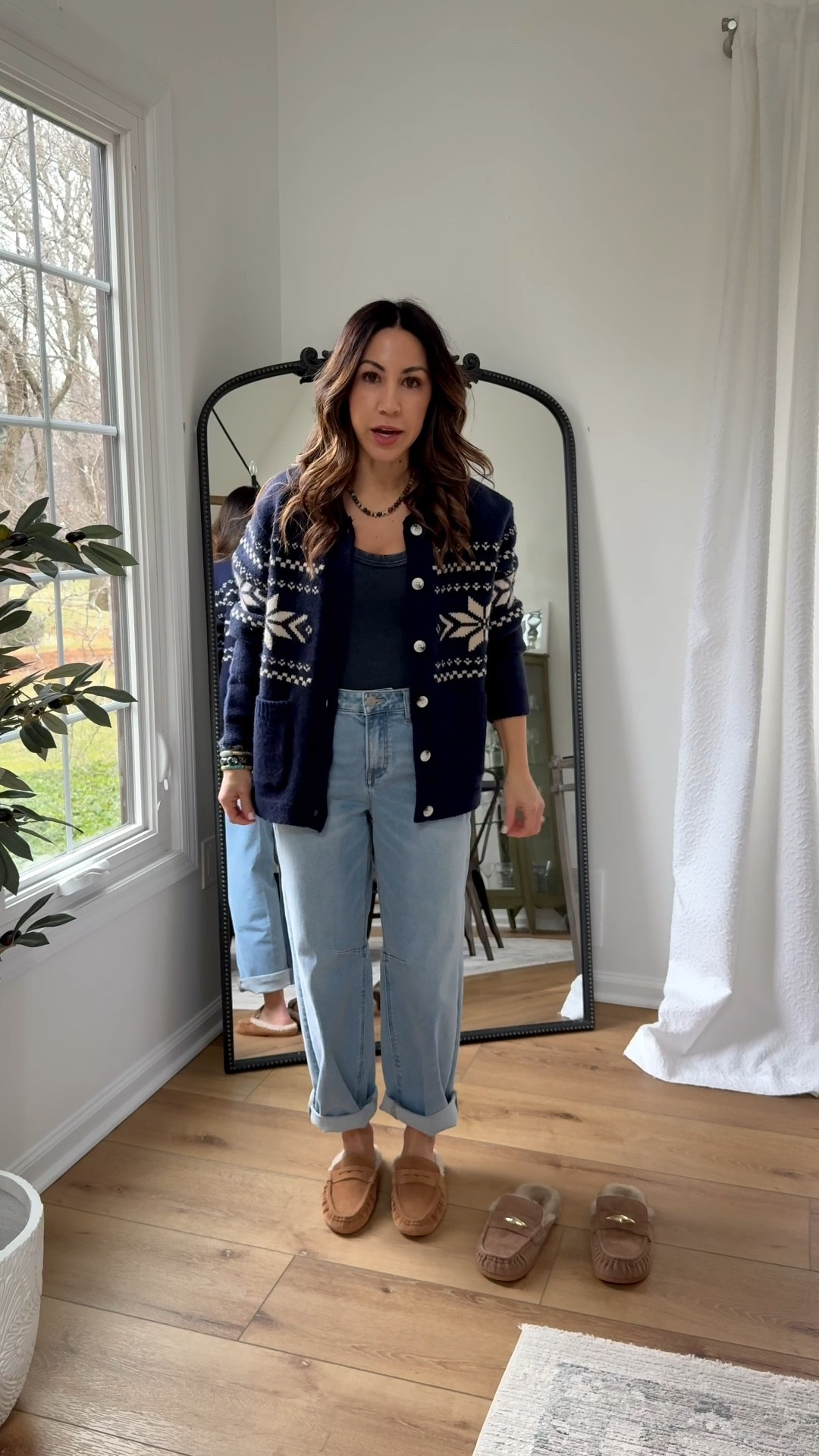 Small fair isle cardigan, 25 barrel jeans, dolce Vita shoe size down one full size. Steve Madden mules TTS. Jewelry code houseofleo25



#LTKOver40 #LTKFindsUnder100