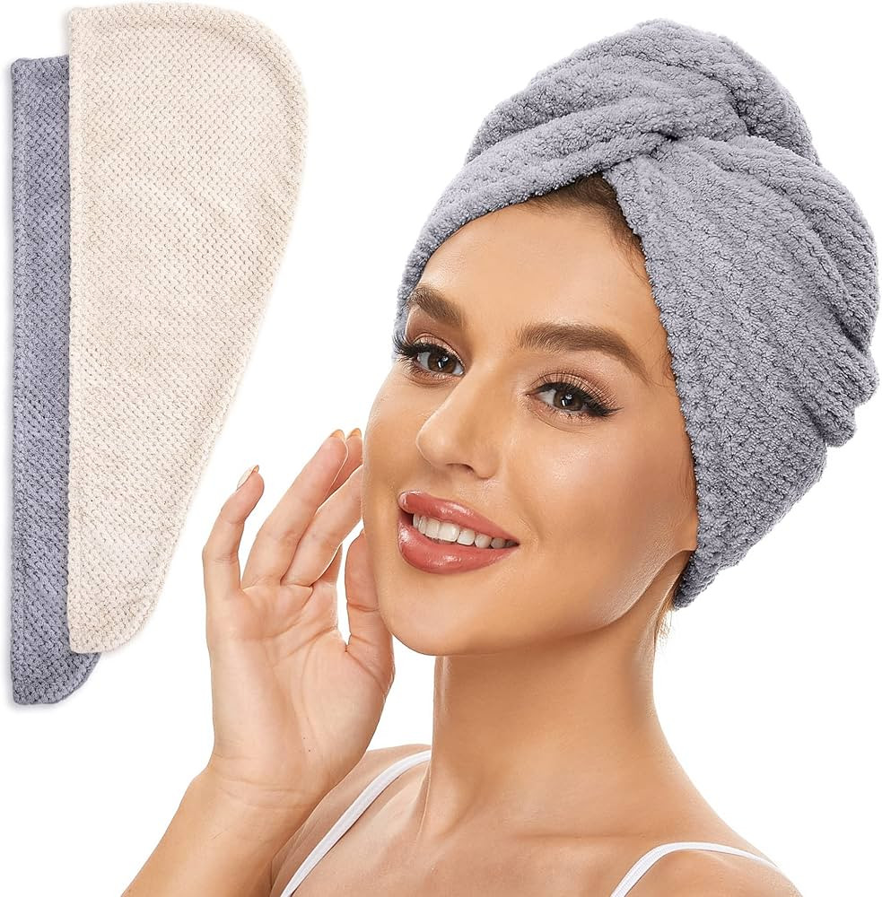 Microfiber Hair Towel for All Hair Style, 2 Pack Quick Drying Hair Turban - Perfect for Women, Me... | Amazon (US)