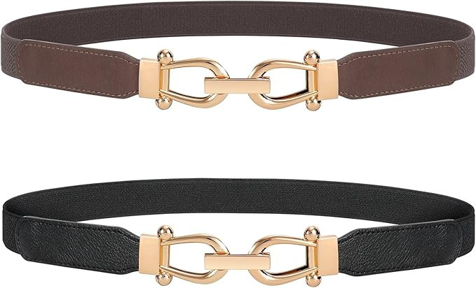 JASGOOD Women Stretchy Waist Belt Retro Elastic Skinny Belt for Ladies with Gold Buckle | Amazon (US)