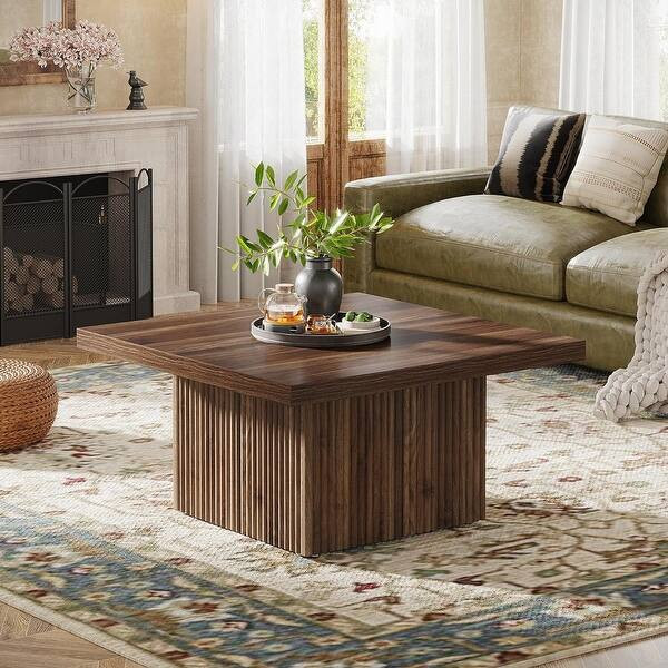 31.5" Wood Coffee TableSquare Coffee Table, Vintage Brown Center Table for Living Room, Large Mid... | Bed Bath & Beyond