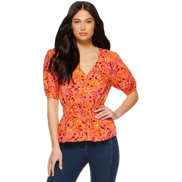 Sofia Jeans by Sofia Vergara Women’s Puff Sleeve Button Front Top | Walmart (US)