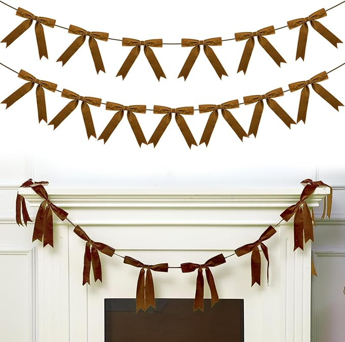 VitalCozy 10 ft Christmas Velvet Bow Garland Pre-Strung Bow Garland Banner with 13 Pcs 7 x 7 Inch... | Amazon (US)