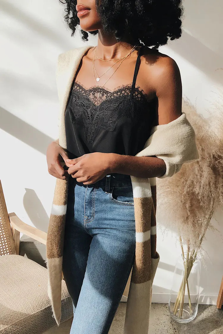 Maddox Black Satin Lace Cami | Lulus (US)