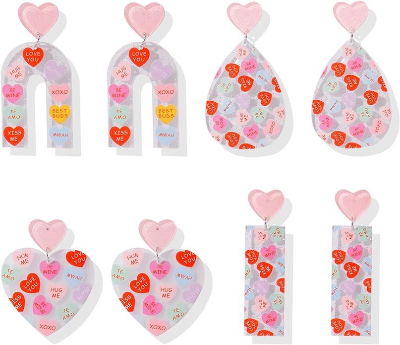 Valentine Earrings for Women Pink Heart Earrings for Girls Valentines Day Earrings Hot Pink Earri... | Amazon (US)