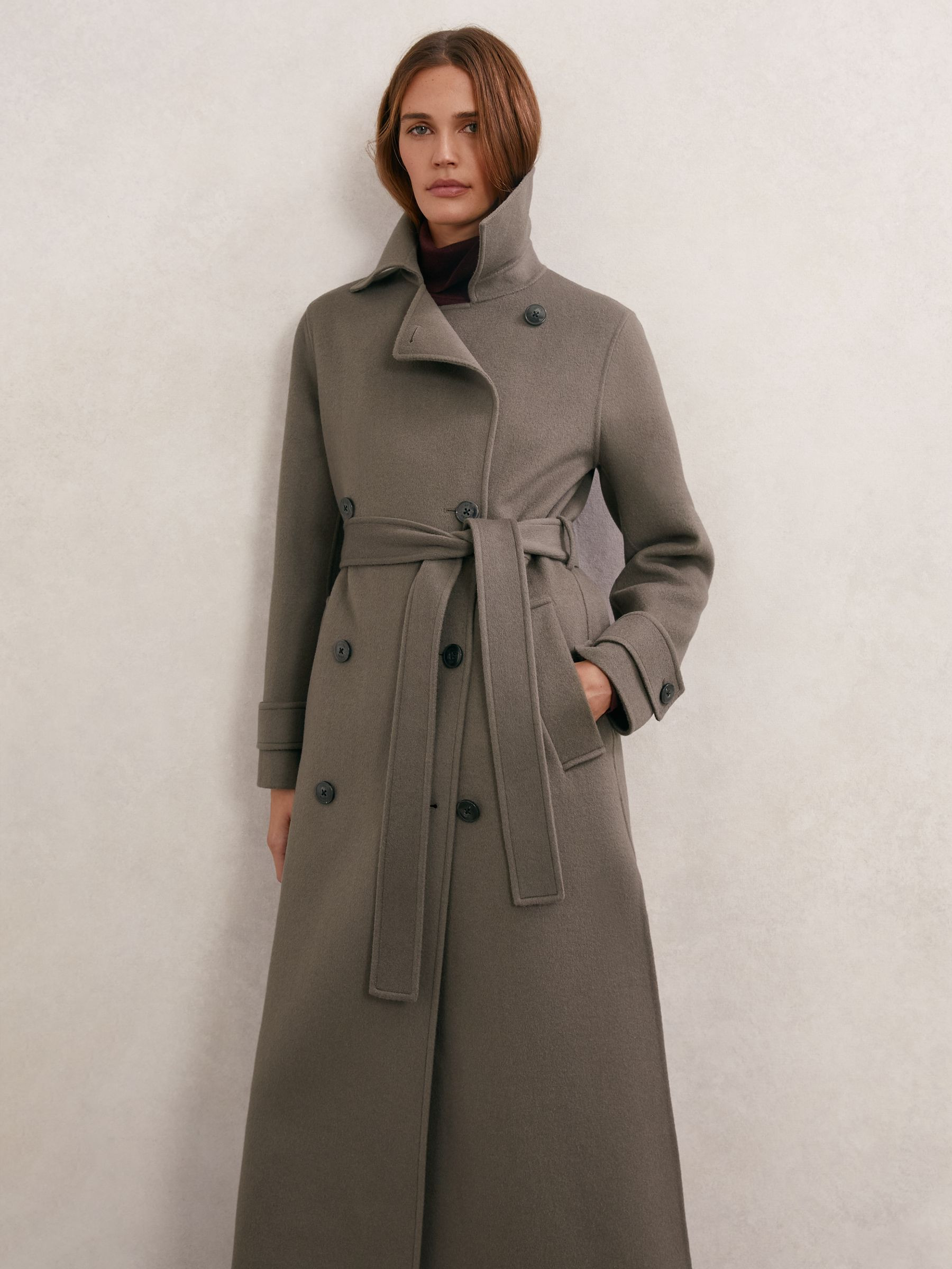 Reiss Petite Wool-Blend Belted Blindseam Coat in Mink - REISS | Reiss UK