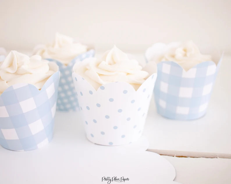 Blue Gingham Cupcake Wrapper Template & Blue Polka Dot Cupcake Wrapper Template | Cupcake Wrapper... | Etsy (US)