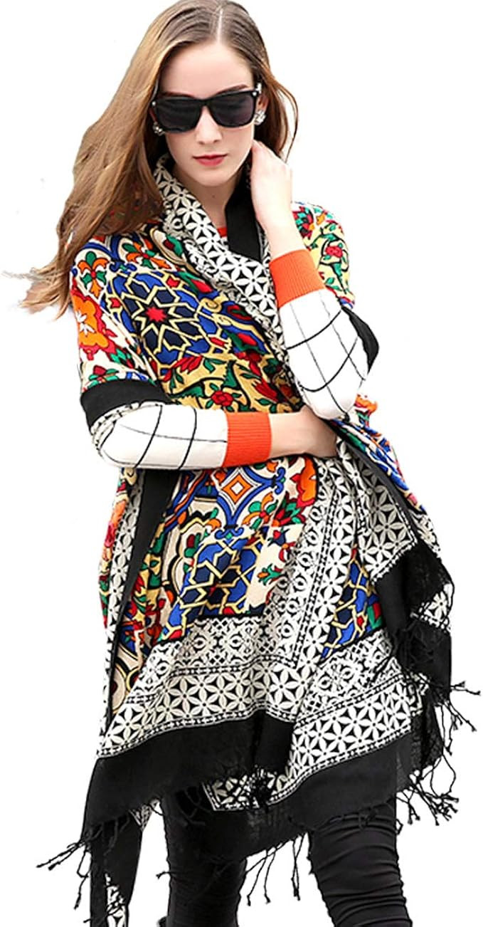 DANA XU 100% Pure Merino Wool Poncho Winter Large Scarf Pashmina Shawl Bandana Neck Wrap For Wome... | Amazon (US)