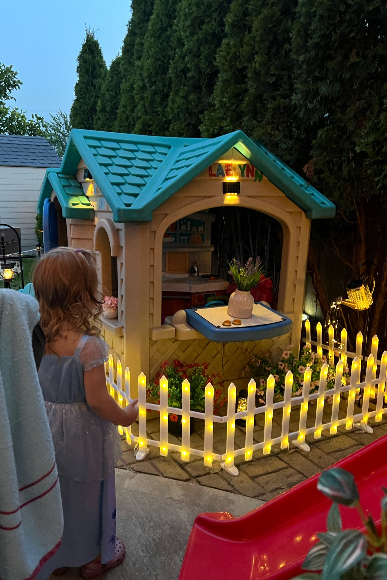 Beautiful light up solar powered picket fence for a beautiful little girl’s play house. 

#LTKBacktoSchool #LTKHome #LTKKids
