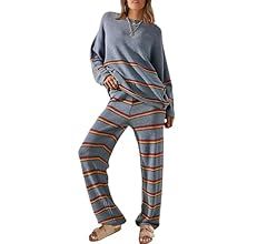 SCUSTY Women 2 Piece Outfits Oversized Fall Striped Sweaters Sets Loungewear Cozy Knit Long Sleev... | Amazon (US)