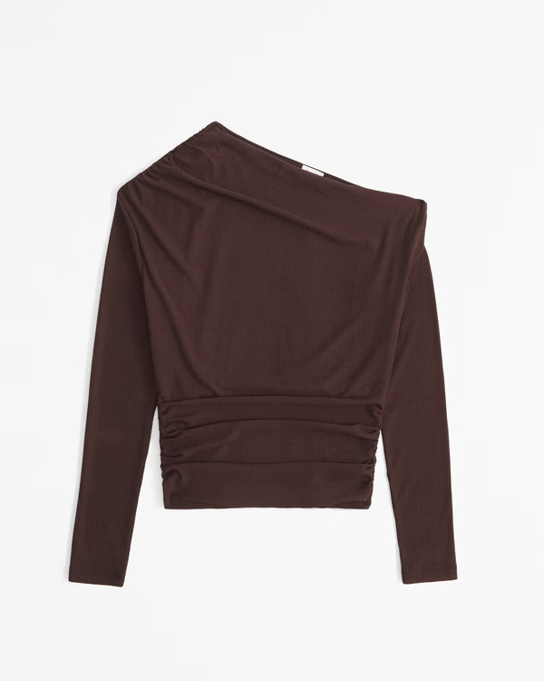 Women's Long-Sleeve One-Shoulder Asymmetrical Draped Top | Women's Clearance | Abercrombie.com | Abercrombie & Fitch (US)