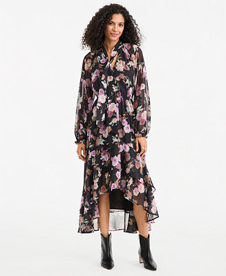 Women's Long-Sleeve Floral High-Low Dress | Macy's