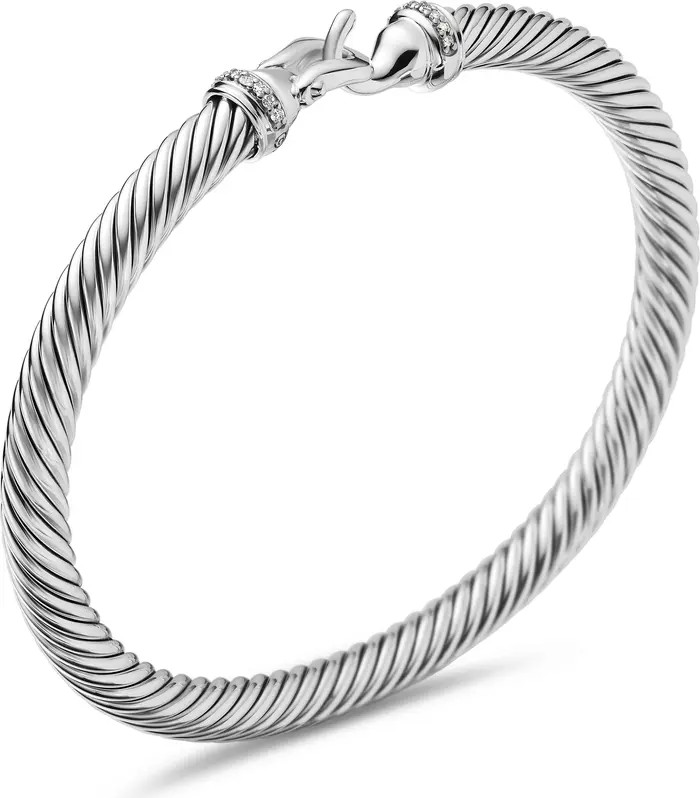Buckle Classic Cable Bracelet in Sterling Silver with Pavé Diamonds, 5mm | Nordstrom