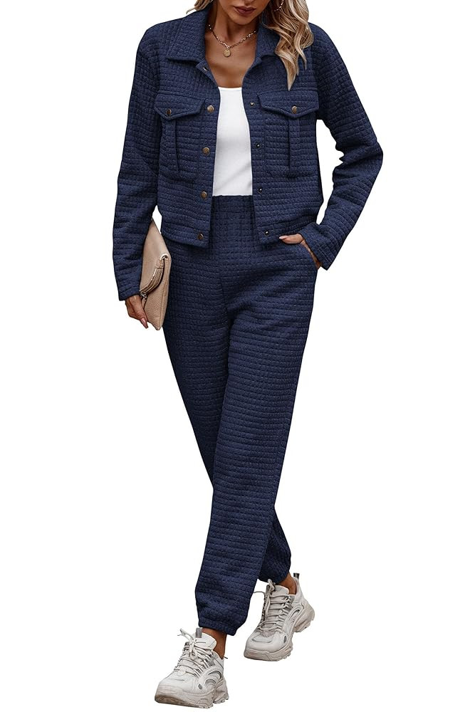 PRETTYGARDEN Womens 2025 Winter 2 Piece Outfit Tracksuit Long Sleeve Button Down Shacket Jacket P... | Amazon (US)