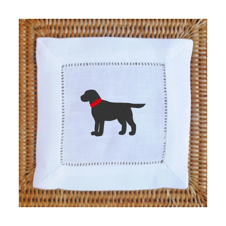 Set of 4 Best Friends Black Lab Linen Cocktail Napkins | Maine Dog Embroidered Hemstitched Napkin... | Etsy (US)