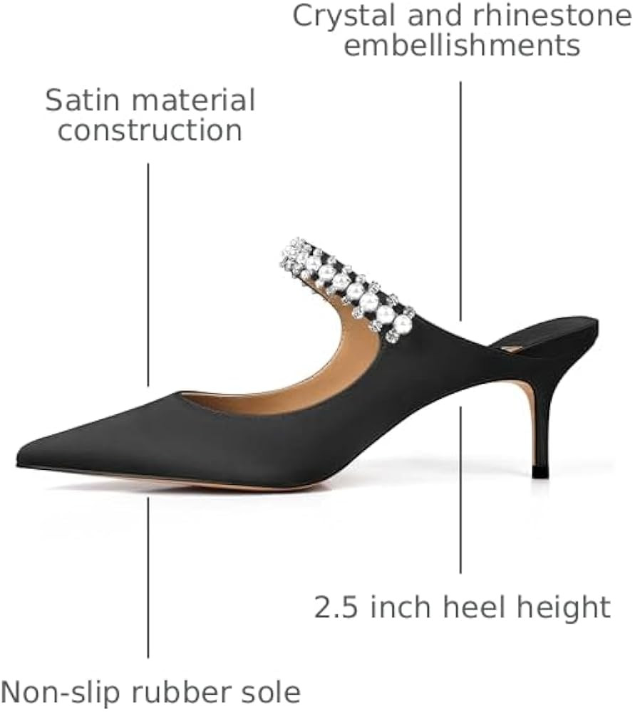 XINIUNIU Heeled Mules for Women Rhinestone Heels Pointed Toe Slip On 2.5 Inch Kitten Stiletto Clo... | Amazon (US)