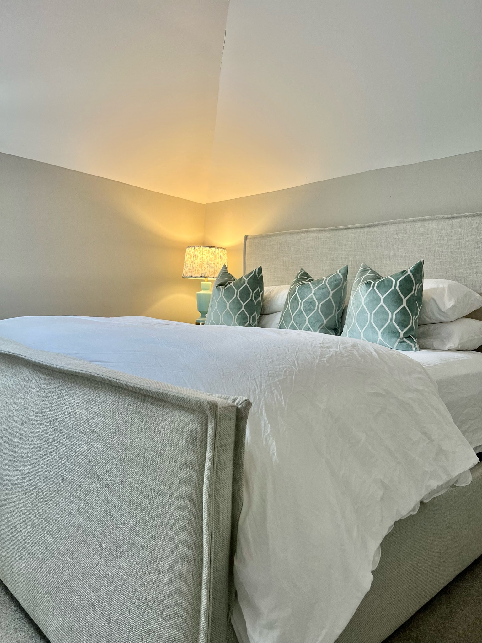 King Upholstered bed frame, pillows, duvet cover, blue lamp

#LTKhome #LTKstyletip #LTKFind