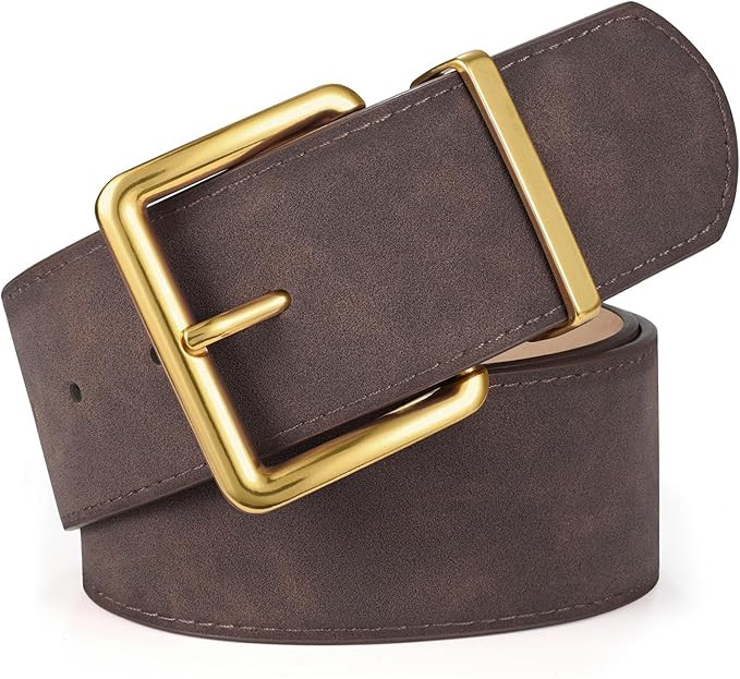 XZQTIVE Women Wide Chunky Belt for Dresses Fashion Thick Suede Belt with Gold Buckle | Amazon (US)