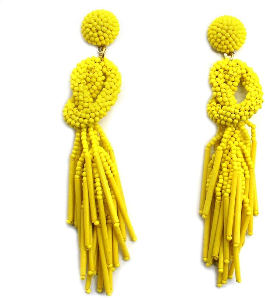 Handmade Beaded Solid Color Post Statement Earrings for Women Girl All Season 4 inch Long | Amazon (US)