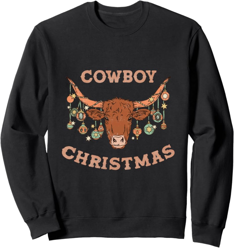 Retro Merry Xmas Santa Cowboy Western Christmas Ornament Sweatshirt | Amazon (US)